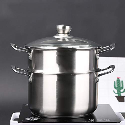 SBCGFY Olla vaporera Doble de Acero Inoxidable, Olla para Sopa, Olla Multicapa, Juego de vaporera para Cocina doméstica, vaporera para cocinar(Plata (30 cm) Doble Capa)