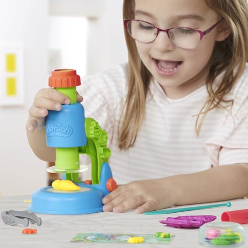 Play-Doh Mon Petit Microscope, pâte a Modeler, Activité Manuelle pour Noël, 9 Accessoires et 5 Couleurs, dès 3 Ans