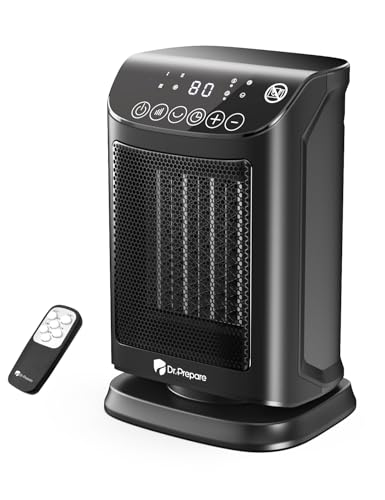 DR.PREPARE Chauffage d'appoint, 1800W PTC Chauffage Soufflant Économique avec Thermostat, Mode Éco, 3 Modes Chauffants, Minuterie 12H, Protection de Sécurité,...