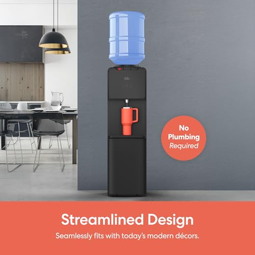 Image of Brio 130 Series Top-Load Water Cooler Dispenser for 3- and 5-Gallon Bottles, Hot & Cold, Spill-Free Loading, Child Safety Lock, Energy Star 3.0, Black