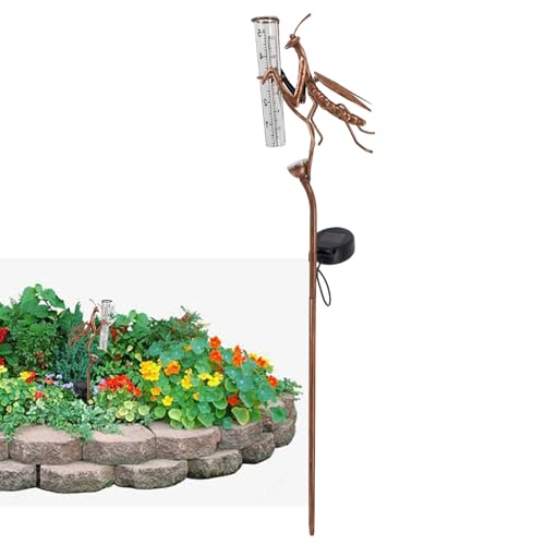 Liakyunf Pluviómetro con Luces LED, Indicadores meteorológicos - Luces de pluviómetro para Exteriores con energía Solar 2 en 1 | Mantis Shape - Pluviómetro Decorativo Multifuncional para Patios,