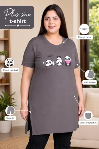 Image of In Love Women's Printed Cotton Plus Size Longline T-Shirt with Pockets | Cotton fabric - soft longline T-shirt with easy plus-size fit