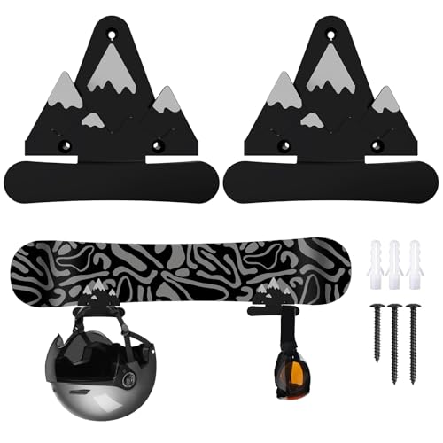 lxuraduy 2 Pack Snowboard Wall Mount with Hooks,Snow Mountain decorative Design for Snowboard Rack, Space Saving