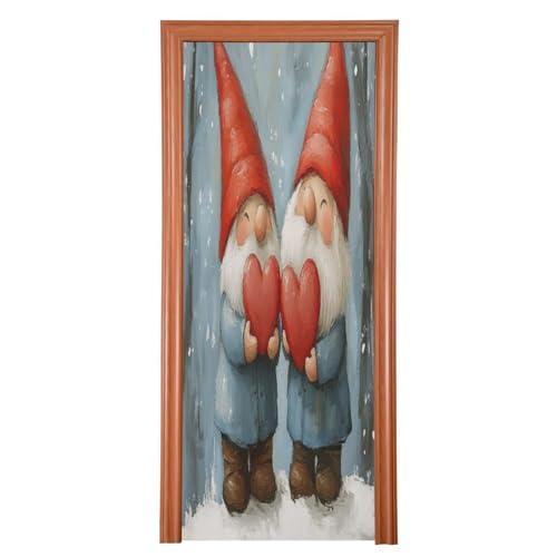 FLildon Valentine Gnomes Hearts Door Cover Decoration, Party Accessory Porch Decor for Festive Ornament Room Door Covers 32 x 79 Inch