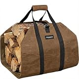 AMAGABELI GARDEN & HOME Firewood Carrier Waxed Canvas Firewood Bag Heavy Duty Large Fireplace Carrier Durable Log Tote Fire Wood Carring Bag with Handles Wood Sling Holder Cabin Stove Accessories