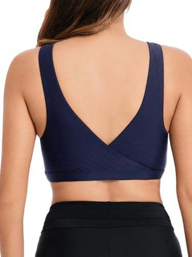 Women Crop Swim Bra for Under Swim Shirt Bikini Tops Bathing Suit Sports Tops Only Swimsuits Navy