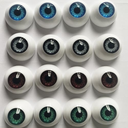 Jashem 8 Pairs of 4 Colors 22mm Half Round Realistic Acrylic Eyes for Halloween Props Masks Dolls or Bears Craft Plastic Eyeballs (22mm)