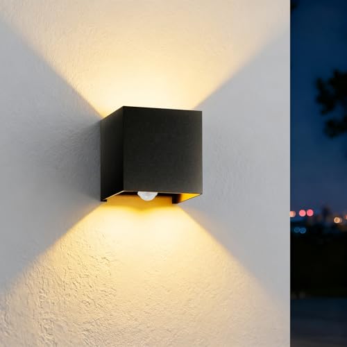 12W Außenlampe mit Bewegungsmelder,IP65 Wasserdichte LED Wandleuchte Innen/Aussen,3000K Außenleuchte mit Up Down Einstellbar Abstrahlwinkel,Aluminum...
