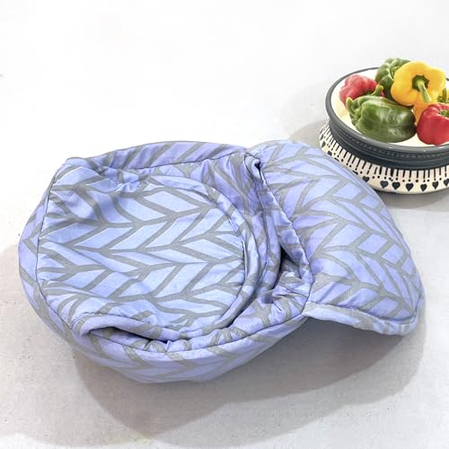 Image of Swayam Microfiber Cloth Roti Casserole | Hot Chapati Box | Washable Bread Basket | 22 cm Round Roti Basket | Geometric Design - Sky Blue