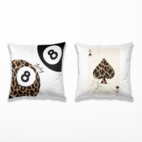 TopXmai Trendy Leopard Print Y2K Luck 8 Ball Pillow Covers 18x18 Set of 2, Funky Y2K Coquette Preppy Cheetah Ace of Hearts Poker Aesthetic Pillow Covers for Girls Room Dorm Apartment