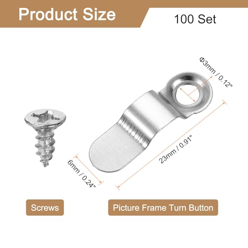 Image of uxcell 100Pcs Picture Frame Turn Button, Frame Backing Fasteners with 100Pcs Screws, Frame Hardware Clips for Hanging Pictures Photos Posters, Silver