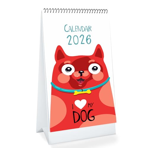 Image of PAPER PLANE DESIGN 2026 Table Calendar - Cute Dog Theme Desk Calendar | 4x8 Inch Spiral Stand for Pet Lovers, Home, Study Table & Office Decor