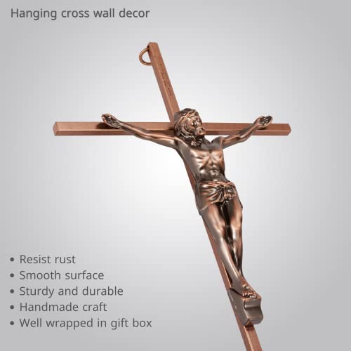 Achibang Crucifix Wall Cross, Metal Slender Catholic Hanging Jesus Christ Crosses For Wall,10 Inch - Antique Copper #TOP1