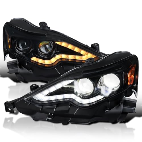 Spec-D Tuning Black Smoke Full LED Projector Headlights Compatible with 2014-2016 Lexus IS250 / IS350, Left + Right Pair Headlamps Assembly