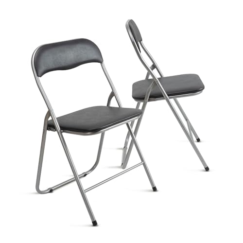 THE SECRET HOME – Pack de 2 Sillas Plegables de PVC y Metal – Alto. 80 cm x Ancho. 45 cm – Asiento Auxiliar para el Hogar - Silla con Patas Antideslizantes - Color Negro