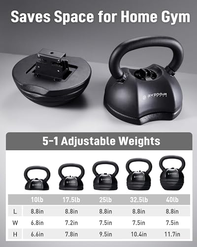Image of BYZOOM FITNESS Pure Series Adjustable Kettlebell 30 /40 /50LB - 5-IN-1 Weight Change, Patented Quick-Change Machenism, Ergonomic Curved Handle for Home Gym, Strength Training, HIIT, White OR Black