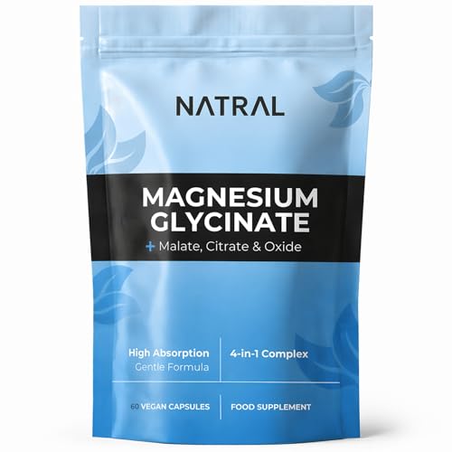 Magnesium Glycinate 4-in-1 Complex High Absorption Magnesium for Sleep Muscle Function & Relaxation 60 Vegan Caspules with Malate Citrate & Oxide
