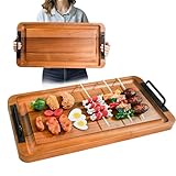 Large Wooden Charcuterie Boards with Handles, Extra Long Wood Serving Tray Platters,Rectangular BBQ Meat Cutting Cheese Board for Party Appetizers,Home & Outdoor 23.6x11.8x1.1”