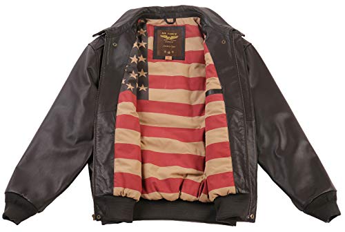 Landing Leathers Men Air Force A-2 Leather Flight Bomber Jacket with US Flag Lining (Also available in Big & Tall)2