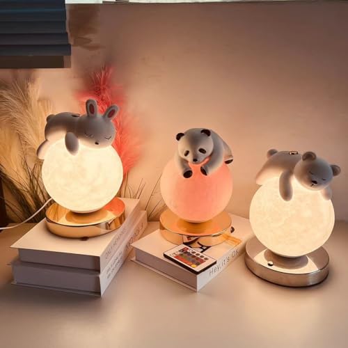 Image of CIMPEX Decorative Cute Teddy Figurine Moon Lamp Night Light, with USB Powered for Room Decoration, Gifting, Birthday, Anniversary, Christmas Light, Dimmable, 3 Ways Color Changing