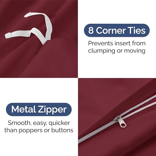 Image of Duvet Cover Full Size Set - Extra Soft Full Duvet Cover 80 inch x 90 inch with 2 Pillow Shams for Women, Men, Kids & Teens - Hotel Luxury, Easy-Care w / Zipper Closures & Ties - Comfy & Breathable (Burgundy)