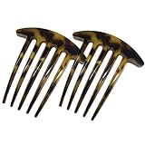 Parcelona French Medium Interlocking 5 Teeth Celluloid Light Tortoise Shell Side Hair Comb Set