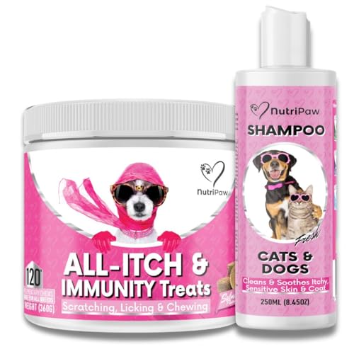NutriPaw Itch Kit – All-Itch Treats to Soothe Itchy Paws, Eyes, Ears, and Skin – Gentle, Nourishing Shampoo to Clean & Hydrate the Skin & Coat – Inside-Out Care for Dogs – For All Breeds & Sizes
