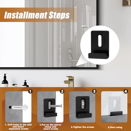 Image of 8 Packs Metal Mirror Holder Clips, 1 /4 inch, Black | Heavy Duty, With Screws, For Billboard Display, Attachment