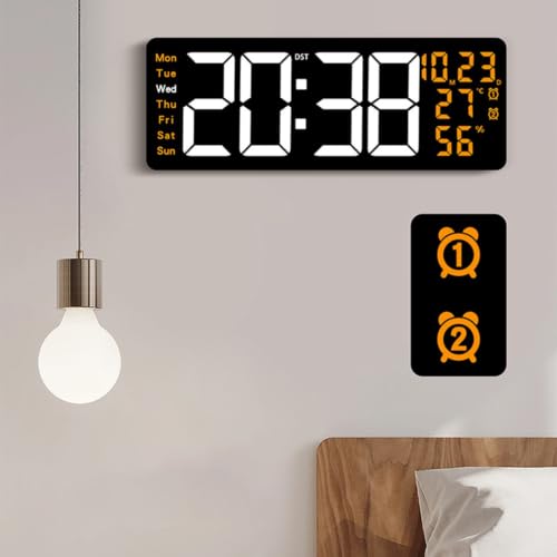 Horloge murale LED grand format orange pendule numérique variateur intensité