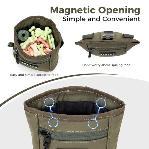 EPETKO Leckerlibeutel für Hunde mit Metall-Gürtelclip, Leistungsstarke Magnetverschluss Gerät Beutel Leckerli Hund Gürtel, Große Kapazität Hund Leckerli Tasche Beutel mit Poop Bag Dispenser (Grün)
