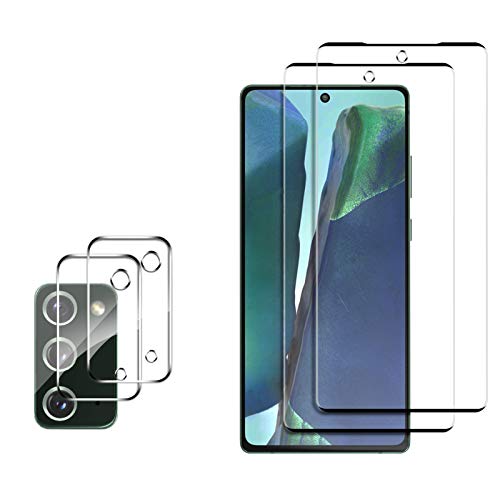 [4 Pack] Galaxy Note 20 Screen Protector Include 2 Pack Tempered Glass Screen Protector + 2 Pack Tempered Glass Camera Lens Protector,9H Hardness,Full Coverage,Anti-Fingerprint for Galaxy Note 20