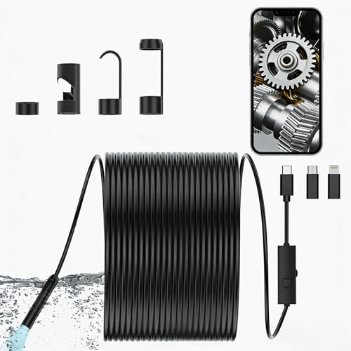 Endoscope Camera with Light,1920P HD Borescope, IP67 Waterpro of Inspection Snake Camera for Drain/Plumbing/Wall Automotive Engine, Semi-Rigid with 8 LED Lights, for iOS/Android,5M
