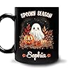 Hyturtle personalized halloween ghost mug gift for her women on halloween gifts of cute floral ghost spooky pumpkin mugs halloween decor gifts custom name coffee cup ceramic mug 11oz 15oz  urban country home decor