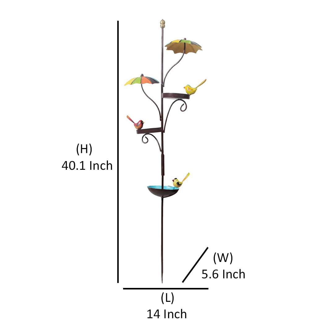 Wonderland Umbrella Bird Feeder Stake, Stick | Metal | Height 40 Inches | to be Inserted in Soil of Garden or Planter | Bird Feeder and Bird Bath for Garden Decor, Balcony Decoration 1