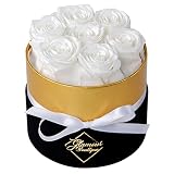 GLAMOUR BOUTIQUE Forever Flower Gift Box: 7 White Real Preserved Roses in A Box, Handmade, Rose Peta