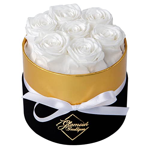 GLAMOUR BOUTIQUE Eternal Preserved Roses in a Box - Flowers Forever, Rose Forever in a Box for Wife, Birthday Gifts for Her, 7 Roses, White