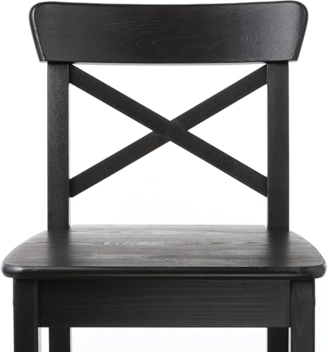 Image of Solid Wood Bar Chair Set of 2 | Wooden Bar Stool for Kitchen Counter, Breakfast Table, Cafe & Home Bar | Cross Back Tall Chair with Footrest | 74 cm Seat Height | Dark Walnut Finish