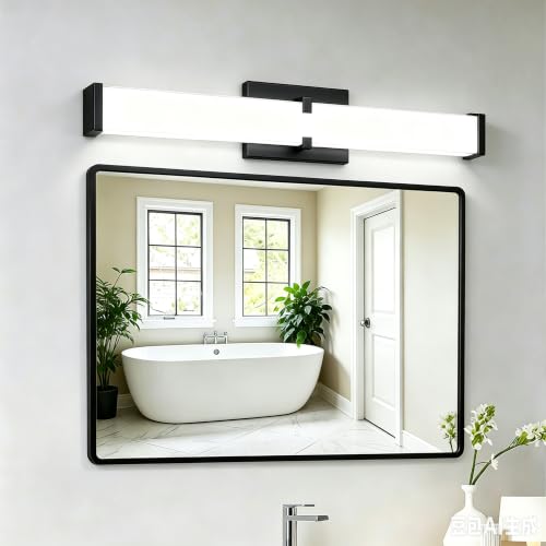 Image of Bathroom Light Fixtures: 31.5 Inch ETL Certified LED Bathroom Vanity Light 5700K Cool White 36W 2500LM - Modern Black Vanity Light Dimmable with Clear Shade - Bathroom Lighting Fixtures Over Mirror
