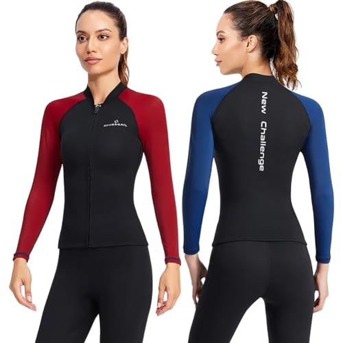 Chaqueta con cremallera frontal de manga larga para mujer y hombre, 1.5mm neopreno + lycra, traje de buceo para mantener el calor en surf, natación, buceo y kayak miniatura 3