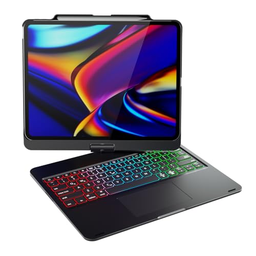 doqo Keyboard Case for iPad Air 13-inch(M3/M2)&iPad Pro 13 inch (M4),iPad Pro 12.9-inch (6th/5th/4th/3rd Gen) with Multi-Touch Trackpad,360°Rotatable,7 Colors Backlight,Pencil Charging Black