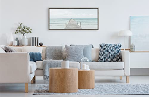 Kate and Laurel Sylvie Wooden Pier on the Beach Framed Canvas Wall Art by Amy Peterson Art Studio; 18x40 Gray; Decorative Contemporary Coastal Wall Décor by Kate and Laurel - Used condition - Image 5