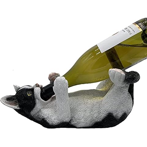 G&H Decor - Adorable 32cm Black and White Cat Wine Bottle Holder Figure - Home Decor Figurine with Amazing Detail - Kitchen Countertop or Tabletop Statue Ornament - Hand Painted Kitten Gift Decanter Cover