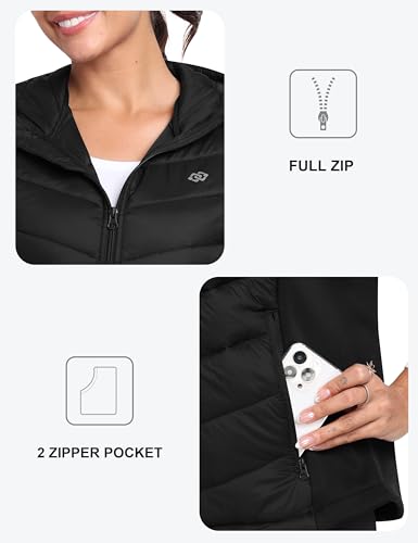 MoFiz Womens Puffer Softshell Vest Hooded Lightweight Insulated Hybrid Down Jacket Full Zip Running Vest4