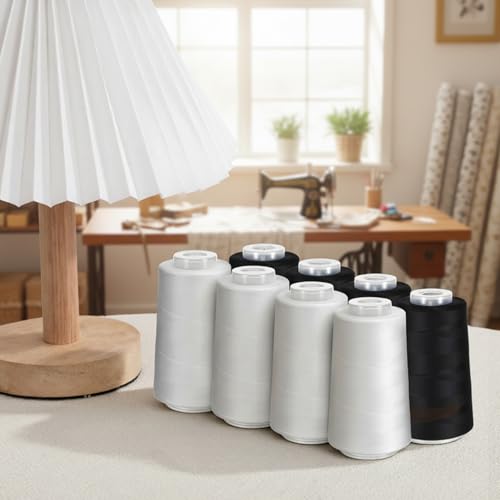 8 hilos para overlock de poliéster negro y blanco 3000 yd miniatura 4