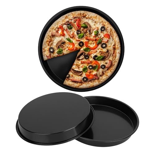 Image of WENLISELL 3 PCS Pizza Baking Tray Non Stick, Round Pizza Pan 12 inch, Carbon Steel Pizza Oven Trays for Baking, Oven