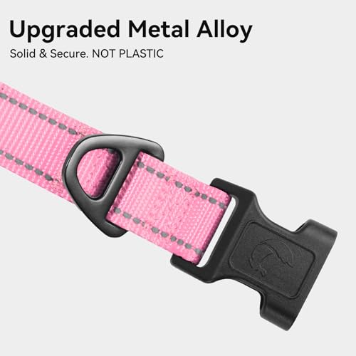 Image of Joytale Reflective Dog Collar, Adjustable Neoprene Padded, Pink S | Breathable Nylon for Small Dogs, No Chafing on Daily Walks and Training, Gentle on Neck, Secure Metal D-Ring, Night Safety