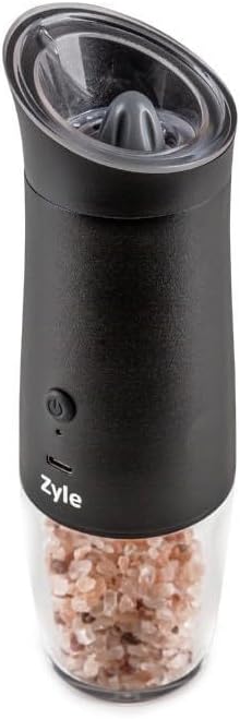 Zyle Electric Salt and Pepper Grinder, Automatic Gravity Operation, Stainless Steel, 140ml Capacity, USB Rechargeable