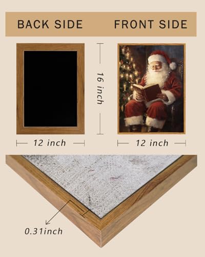 Image of ARPEOTCY Framed Canvas Wall Art, Vintage Christmas Decor, Living Room Retro Santa Picture, Home Winter Decor for Bedroom Bathroom, Cottagecore Xmas Holiday Decorations Gifts, 12x16 Inch