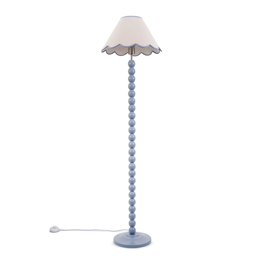Bobbin Powder Blue Floor Lamp - Linen Scallop Shade - LED Bulb