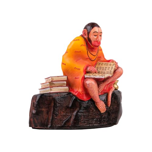 Image of Artarium Ramayani Lord Hanuman Idol for Home Temple (6.1 Inch), Resin Hanuman Ji Murti Reading Ramayana, Hindu God Statue for Pooja Room, Office Desk & Home Decor - Multicolor